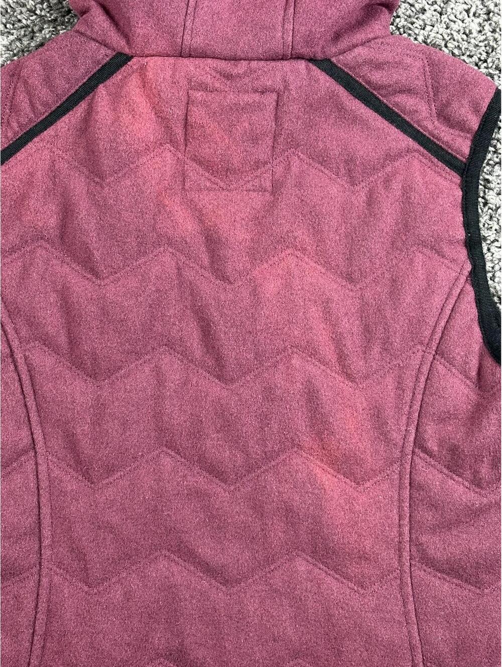 prAna Calla Wool Hooded Vest Womens Burgundy Quilted Faux Fur Trim Full Zip Sz M - Picture 5 of 15